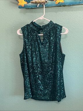 Cable & Gauge Teal Sequin Mock Neck Camisole